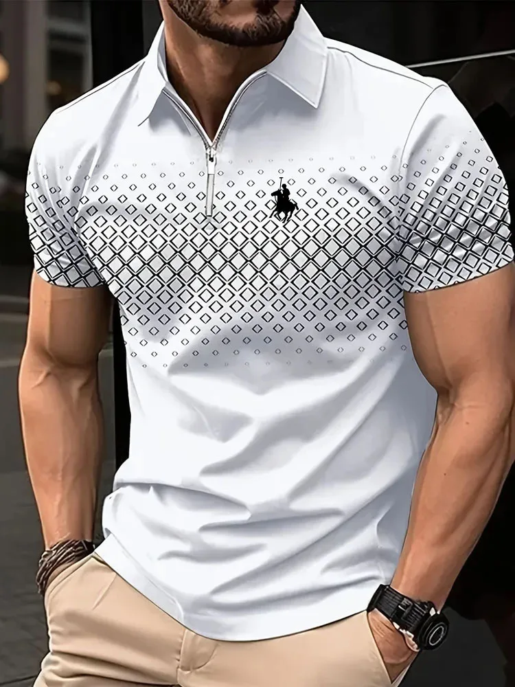 summer golf shirt fashion Print T-shirt zipper POLO shirt casual short sleeve clothing men's clothing European measurement