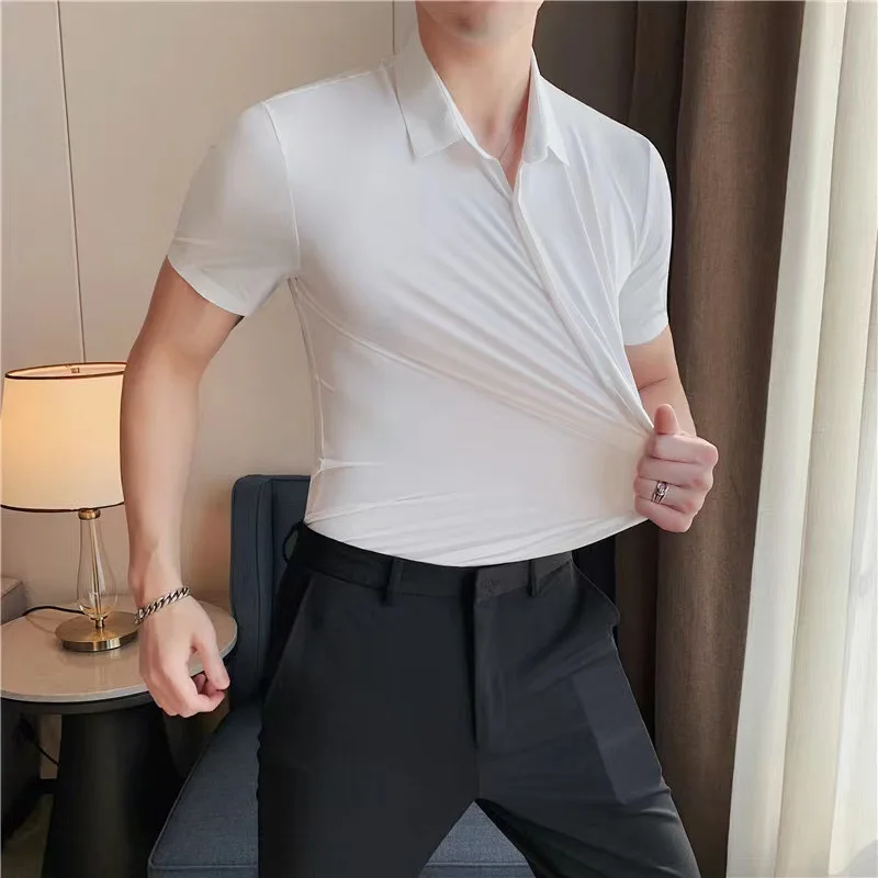 Men's Ultra Stretch Short Sleeve Shirt Business Casual  Breathable Stretchable Abrasion-Resistant Solid Color Short Sleeve Shirt