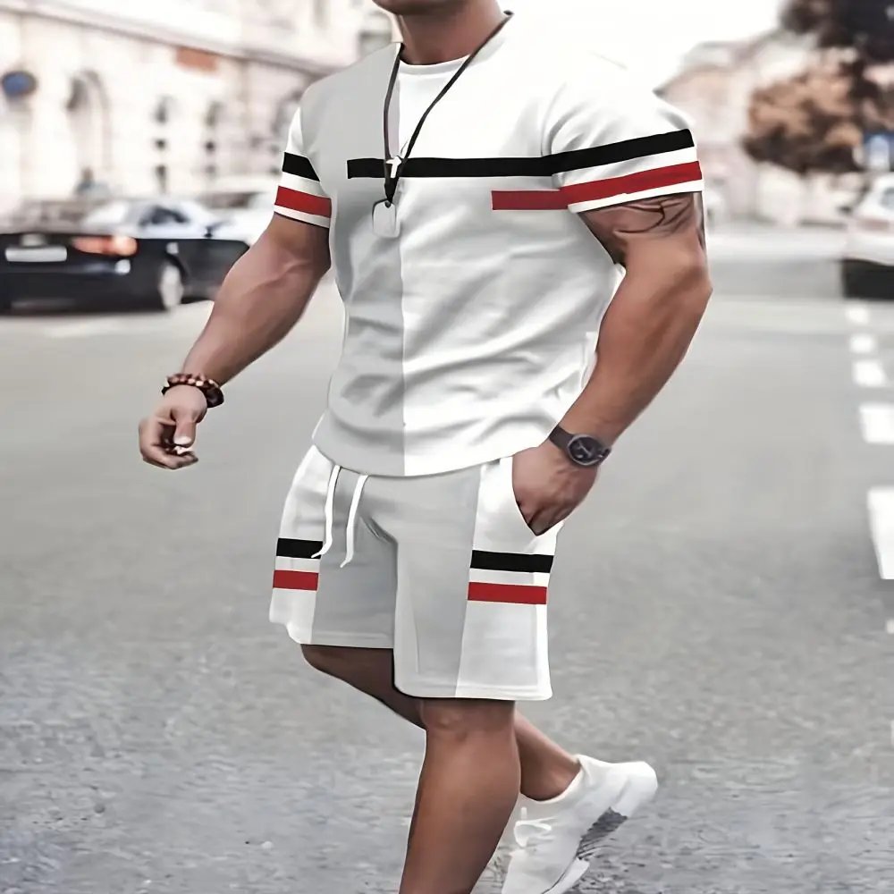 Summer Beach Shorts Suit 3D Casual Men's T-Shirt Suit Sportswear Men's Short Sleeve Shorts Suit Men's T-Shirt Breathable Suit