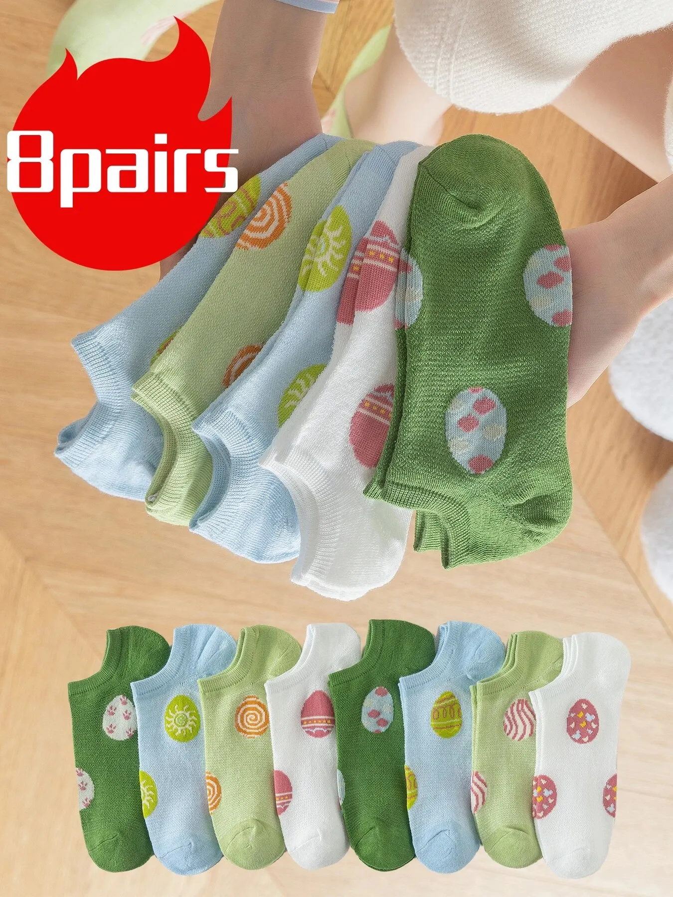 8 Pairs of Easter Egg Breathable Mesh WOMEN'S Socks