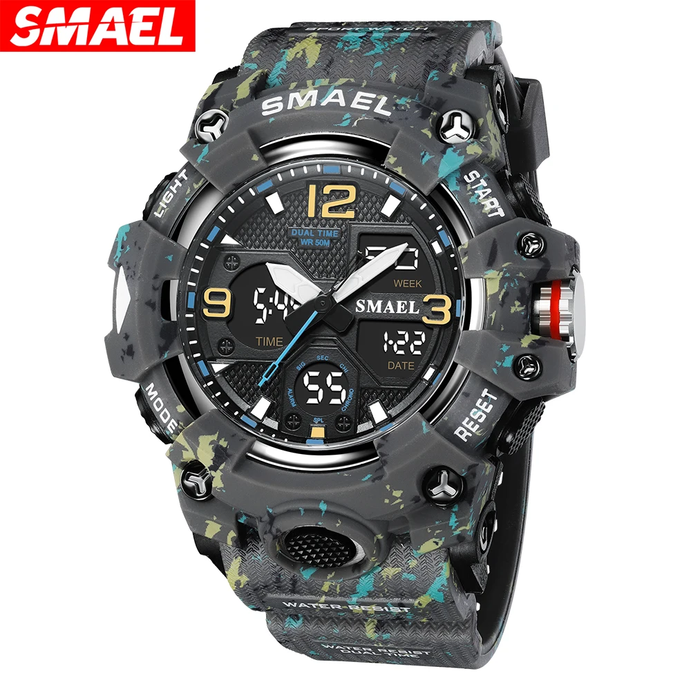 Sport Watch Military Watch For Men Alarm Clock Stopwatch LED Digital Back Light Dual Time Display 8008 Men's Watches Waterproof