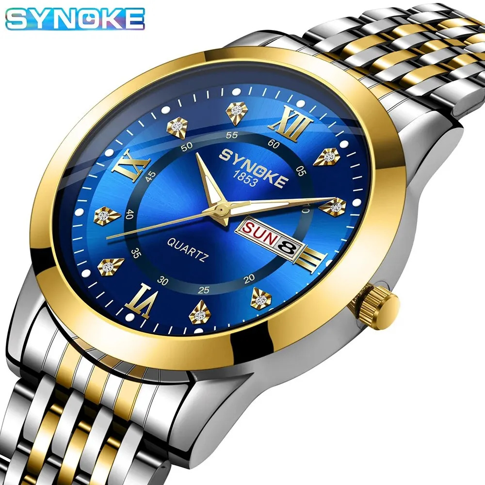 Luxury Men Wristwatch Waterproof Luminous Date Week Watches Stainless Steel Quartz Watch Business Fashion