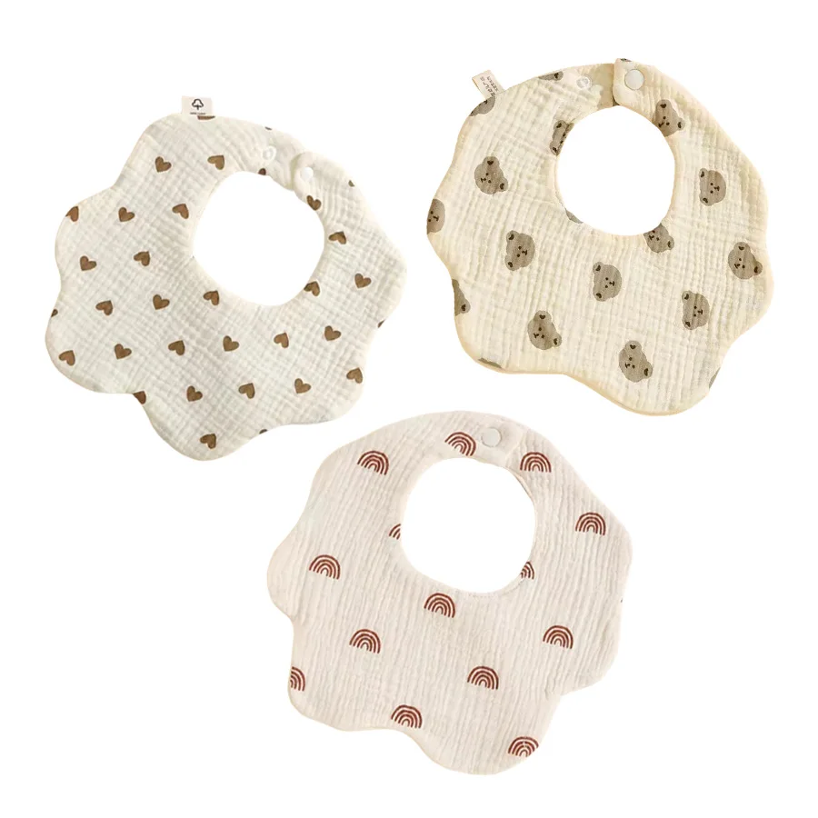 3PCS Cotton Gauze Baby Feeding Bibs Summer Soft Petal Infants Print Saliva Towel Newborn Toddler Burp Cloth Kids Bib