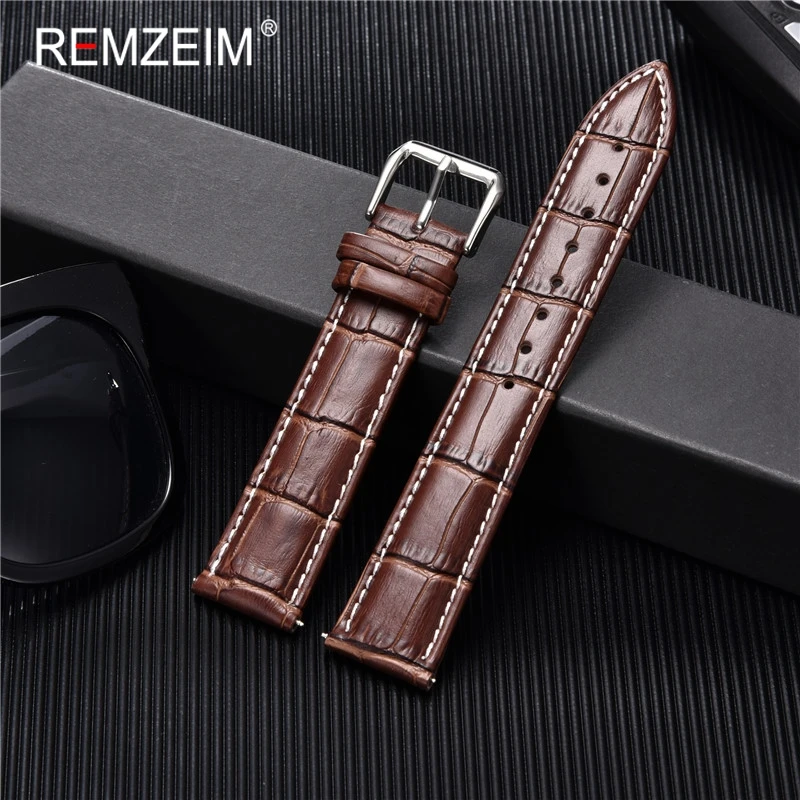 Calfskin Leather Watch Strap 18mm 20mm 22mm 24mm Watchband For Women Men Watch Accessories Solid Buckle Black Brown