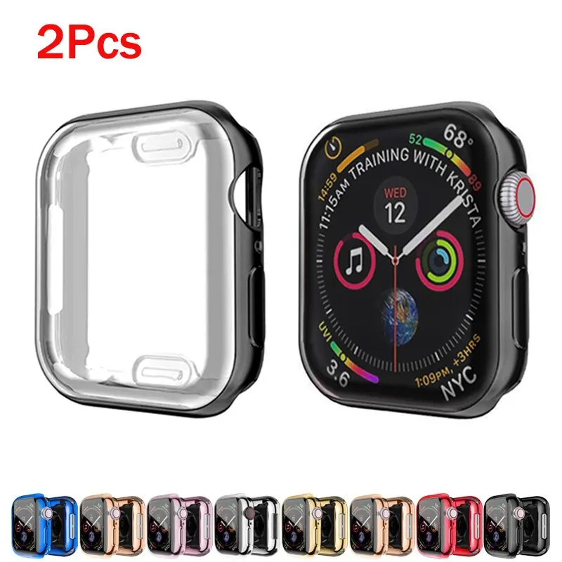 2Pcs TPU Screen Protector Case for Apple Watch Series 9 8 Ultra 7 SE 6 5 Bumper Cover Accessories for Iwatch 49mm 45mm 41mm 44mm