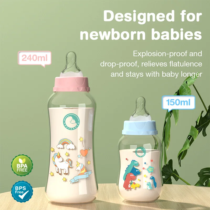 Dr.isla 150/240ML Baby PP Bottle Wide Mouth Newborn Baby Bottle with Handle Baby Milk Bottle Newborn Pattern Baby Cup BPA Free