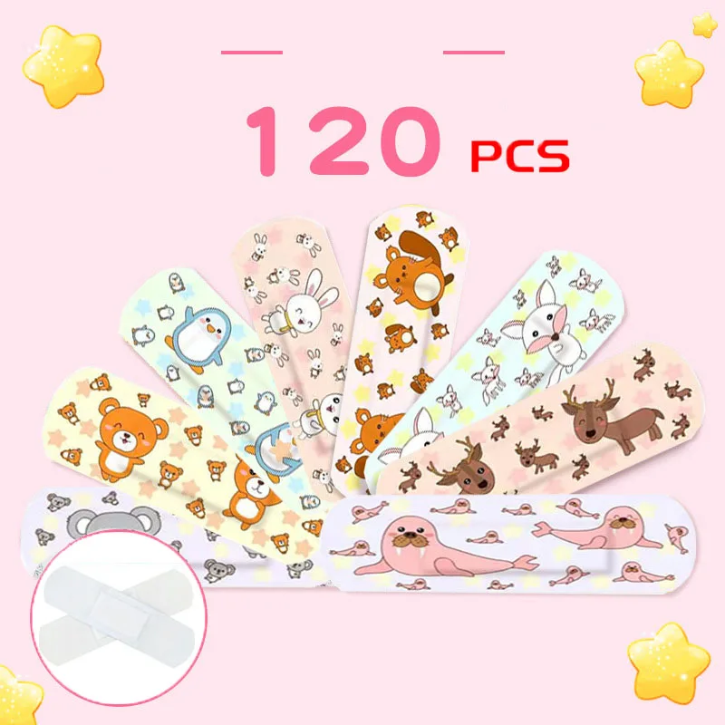 120pcs/lot Kawaii Cartoon Animal Pattern Waterproof Band Aid Hemostasis Adhesive Baby Bandages Wound Plaster Patches for Kids