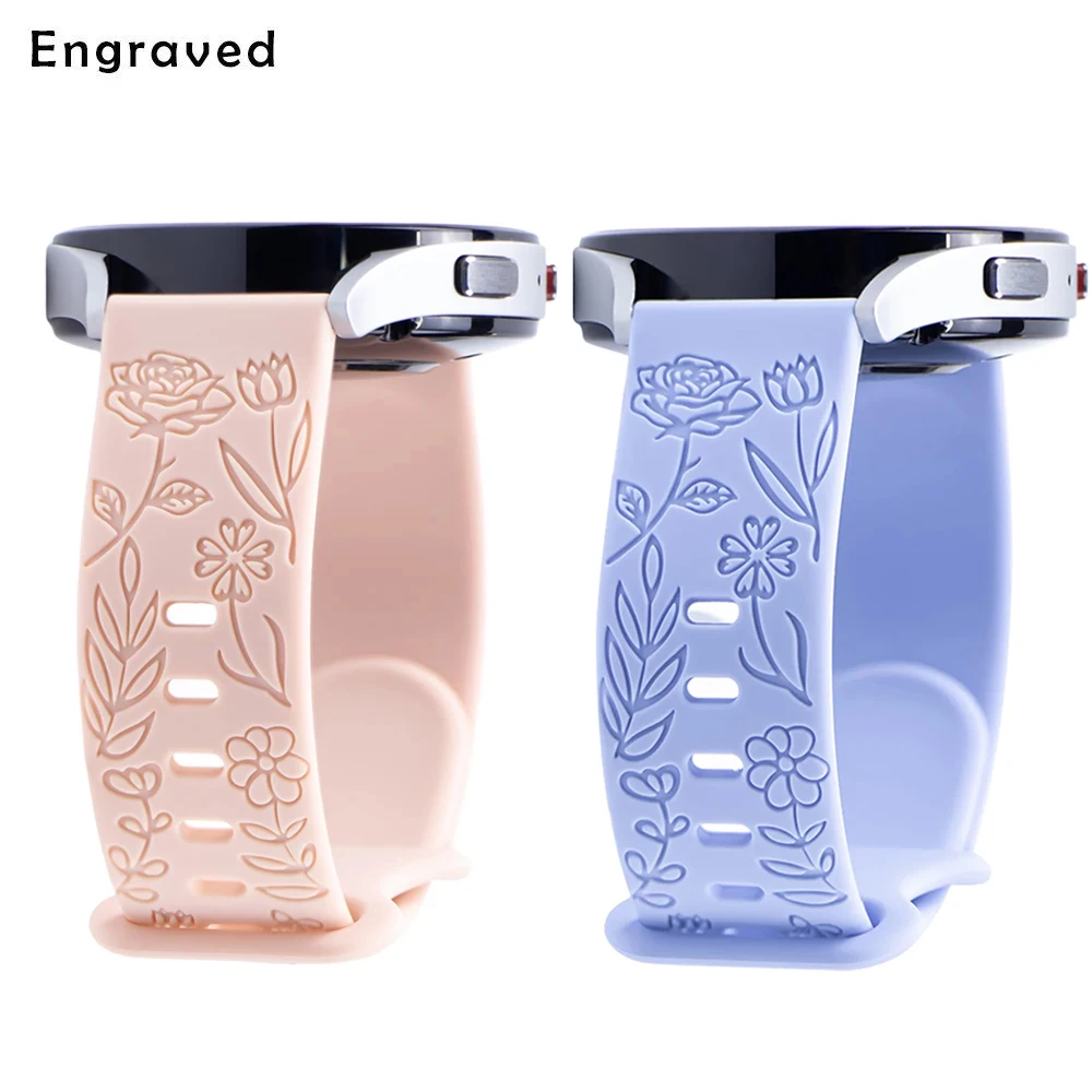 20mm 22mm Floral Engraved Band for Samsung Galaxy Watch 6/5/4 40mm 44mm/Huawei GT 3 Pro Silicone Sport Strap 5 Pro 45mm Active 2