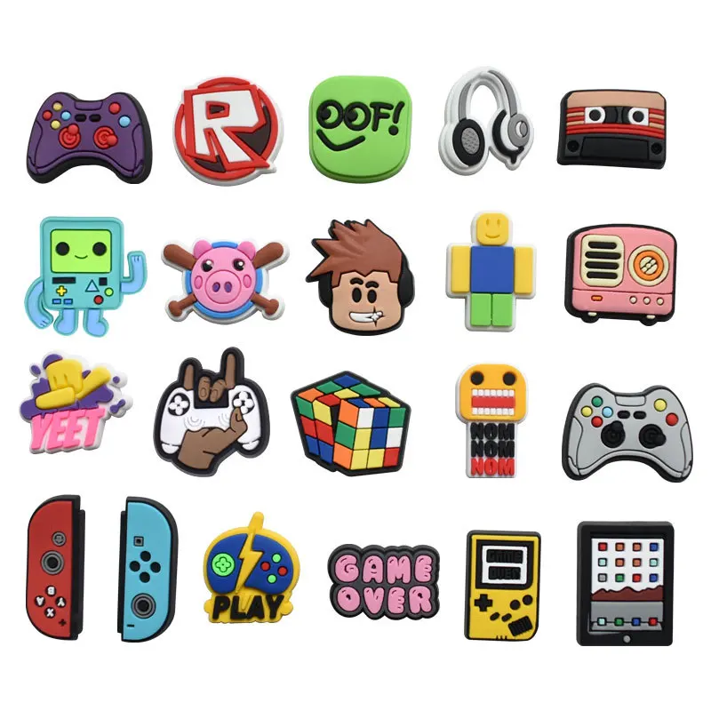 21Pcs Croc Shoe Charms Decorations Gameboy Switch DIY Garden Clog Sandals Clips Pins Accessories for Girls Boys Kids Party Gifts