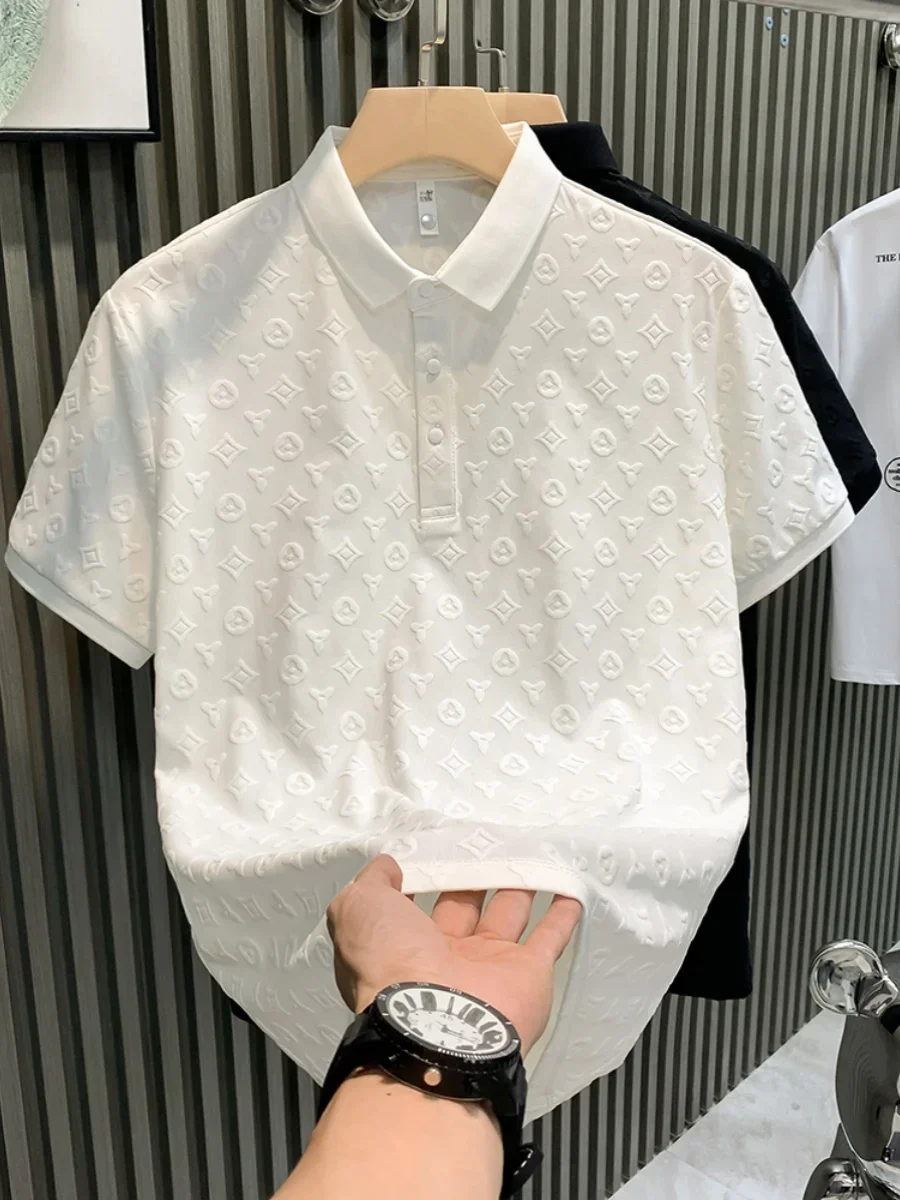 2024 Affordable Luxury Fashion Jacquard Casual Polo Shirt Summer Comfortable Breathable Youth Slim Lapel Short Sleeve