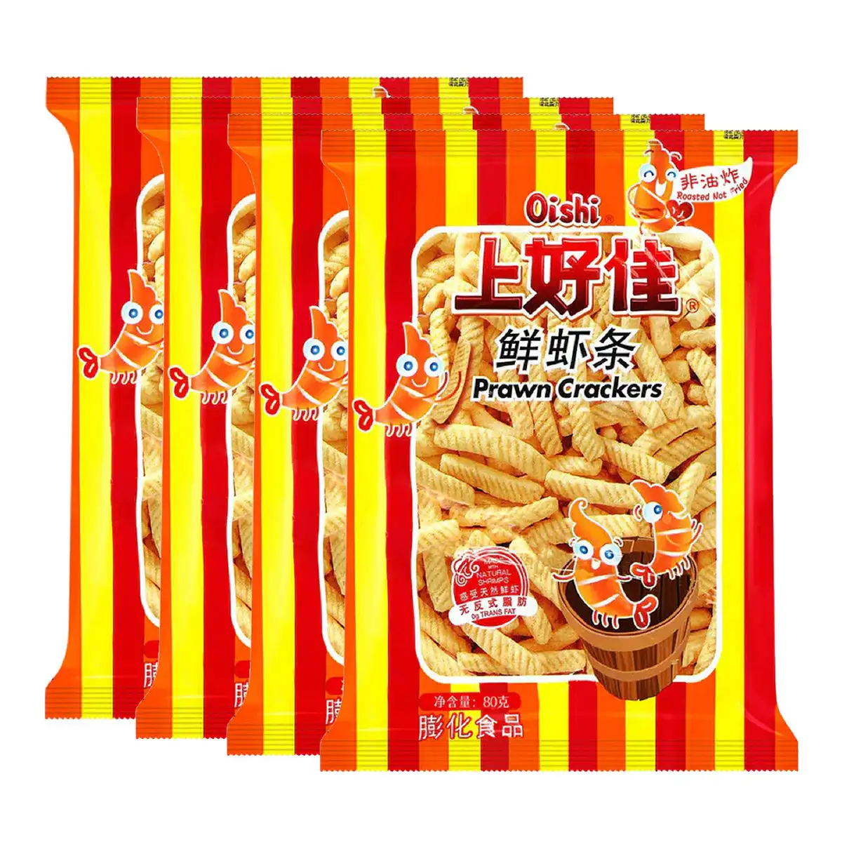 Main Oishi Snack Fresh Shrimp Sticks Prawn Crackers Chips 80gX4Pack image