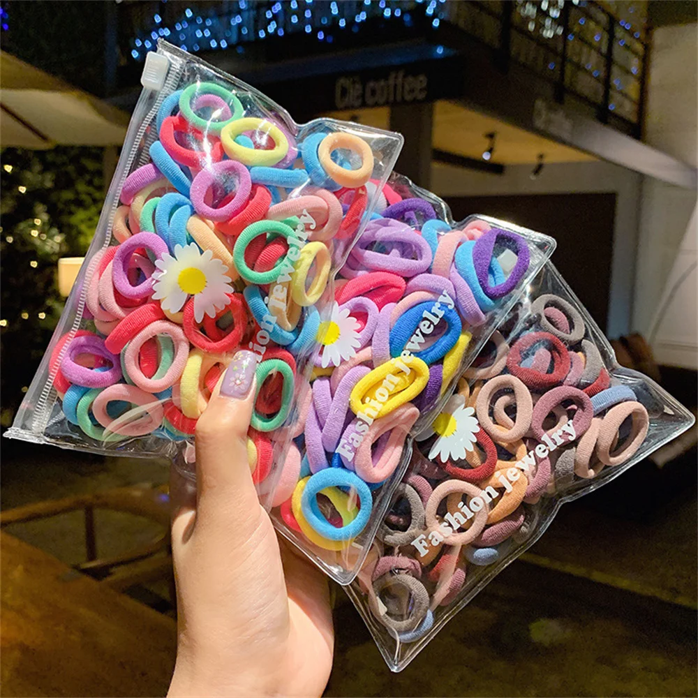 50Pcs/set Korean Hair Rope Candy Color Hair Ring Girls Woman Towel Ring Elastic Rubber Bands