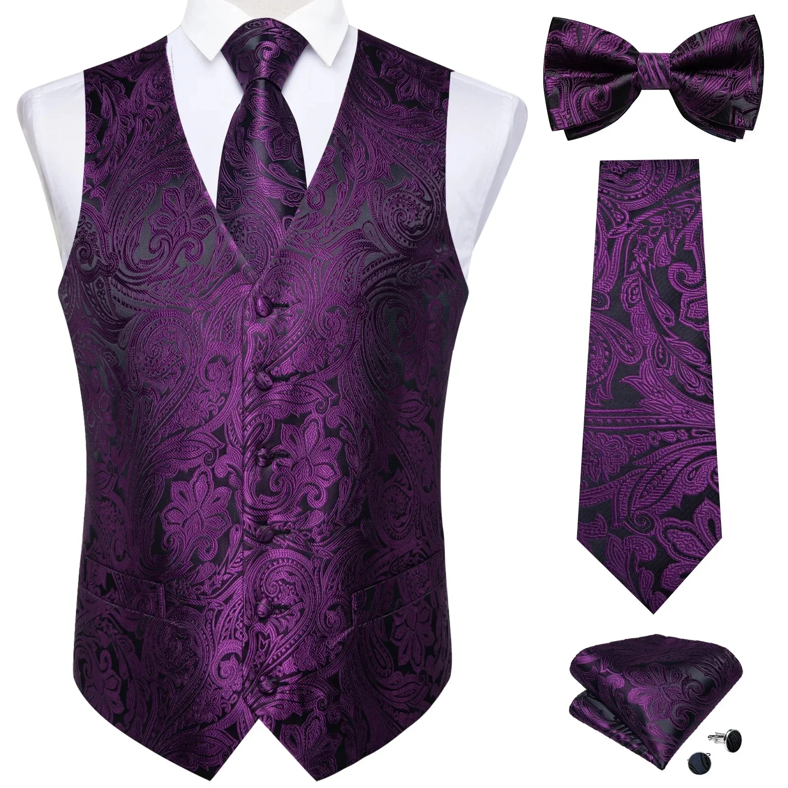 custom Vests For Men Slim Fit Mens Wedding Suit Vest Casual Sleeveless Formal Business Male Waistcoat Hanky Necktie Bow Tie Set