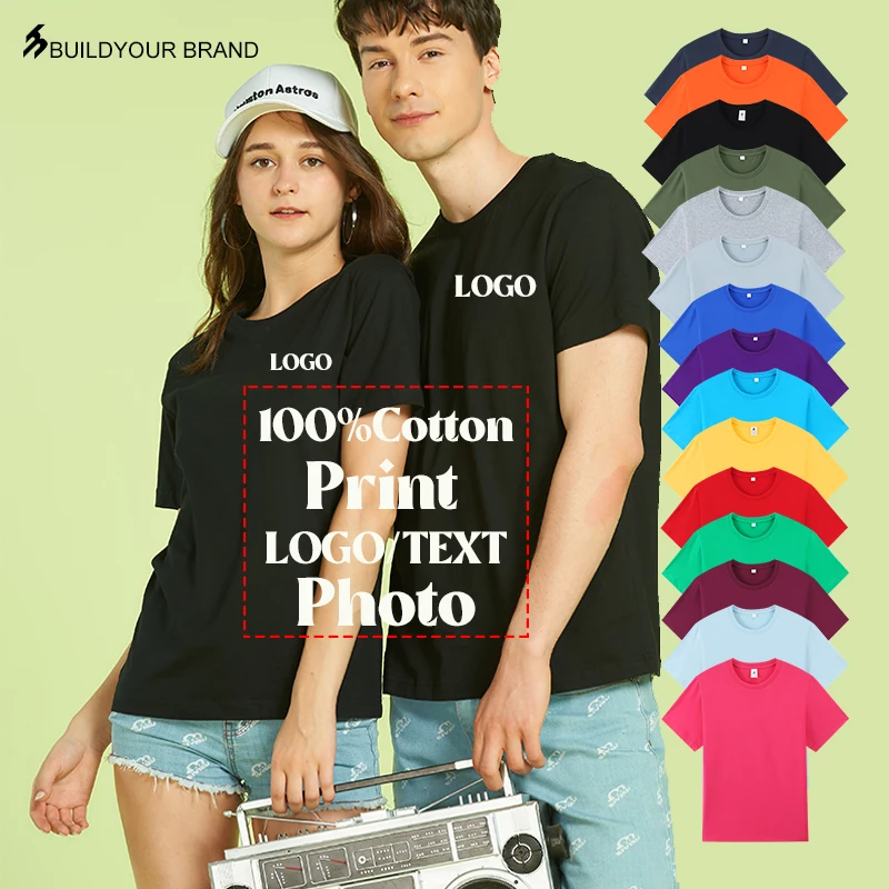 100% Cotton Unisex T Shirt Your Customized Printed Logo White T-Shirt Men Fashion  Loose Top Tees Women Clothes Plus Size 5XL