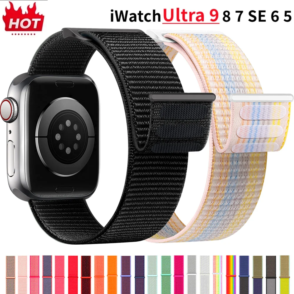 Nylon Loop Strap for Apple Watch Band 40mm 44mm 45mm 42mm 41mm 38mm Smart Belt Bracelet for IWatch Ultra 49mm 8/7/6/SE/5/4/3