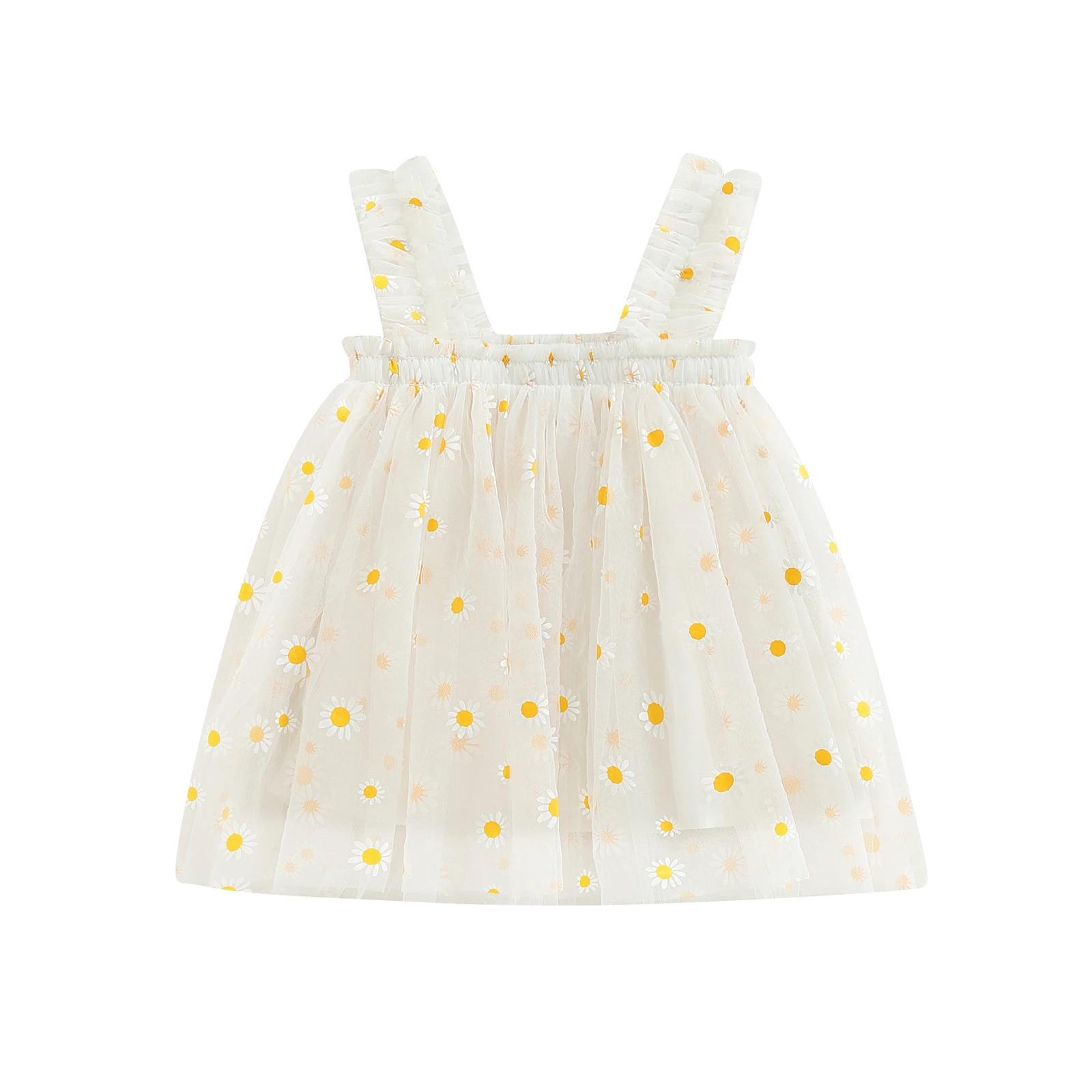 Tregren Toddler Girls Summer Sling Dress Sleeveless Daisy Print A- line Tulle Princess A- Line Dress Kids Birthday Party Dress