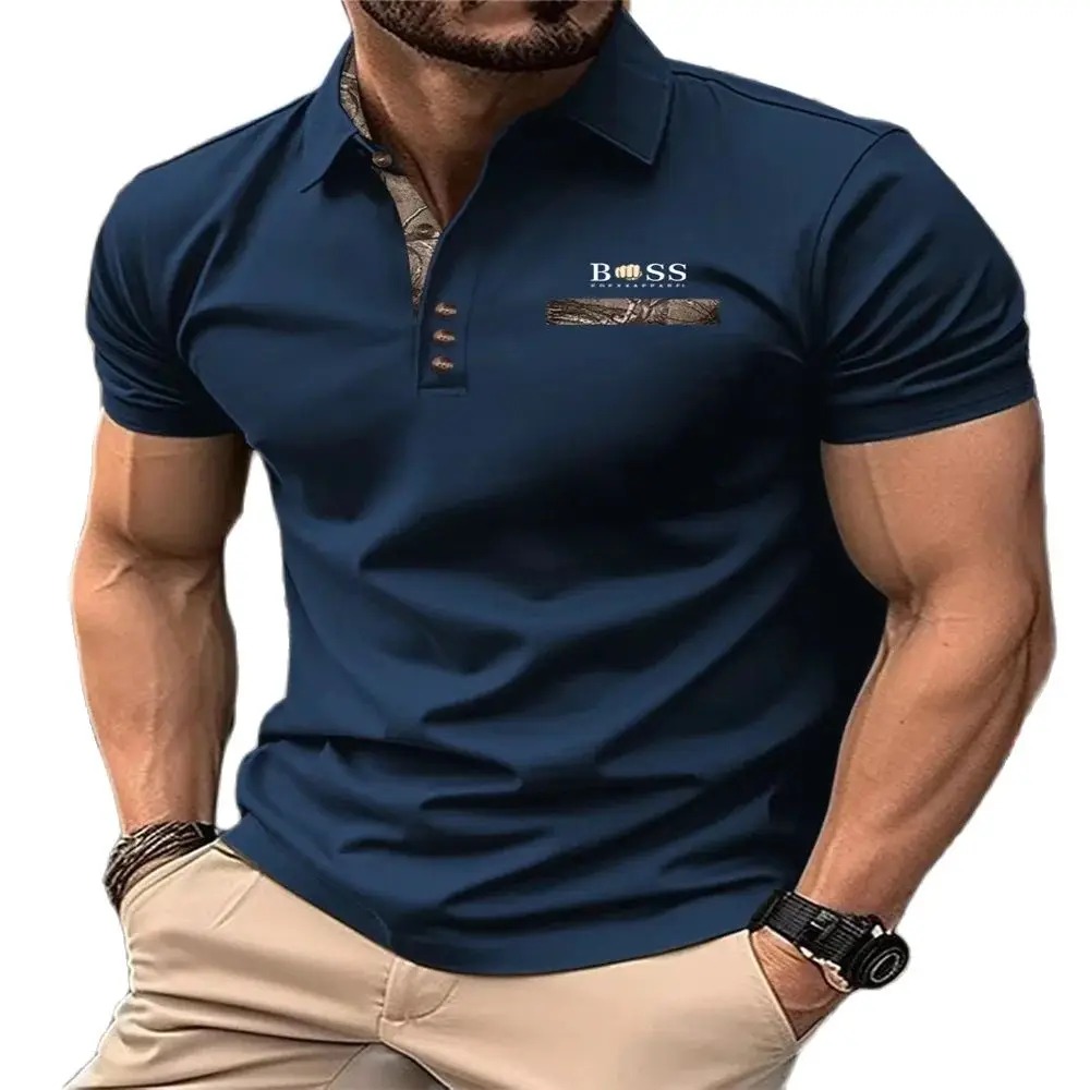 "Summer Men's Casual Shirt Double Layer Collar Short Sleeve Solid Color Polo Shirt Breathable Comfortable Top"