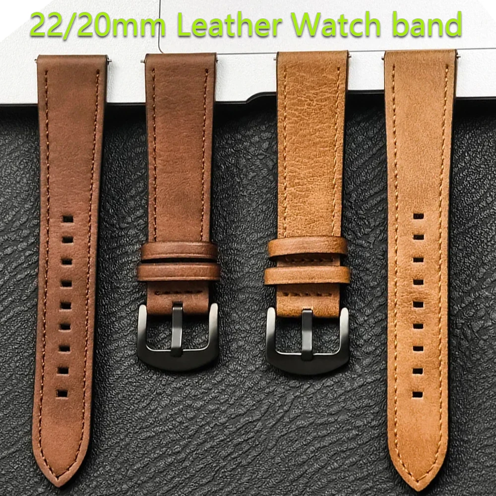 20mm 22mm Leather Strap for Samsung Galaxy Watch 6 5 4 40mm 44mm Gear Band Vintage Bracelet for Xiaomi Redmi Watch 3 Lite/Active