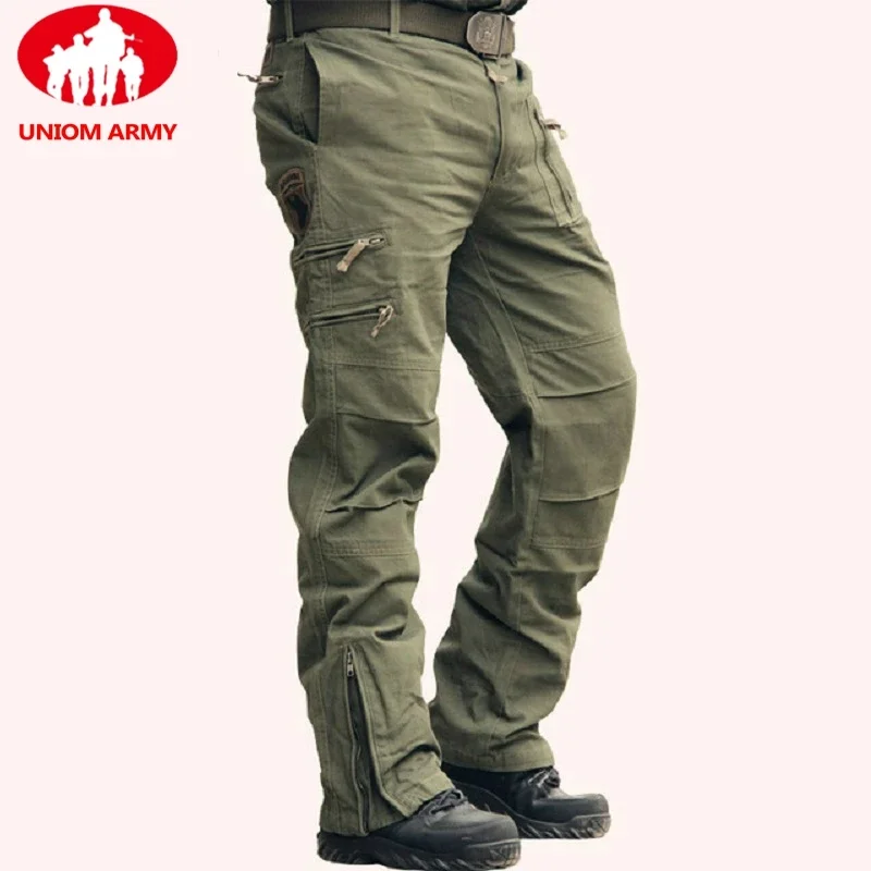 2024 Men's Cargo Pant Cotton Army Military Tactical Pant Men Vintage Camo Green Work Many Pocket Cotton Camouflage Black Trouser