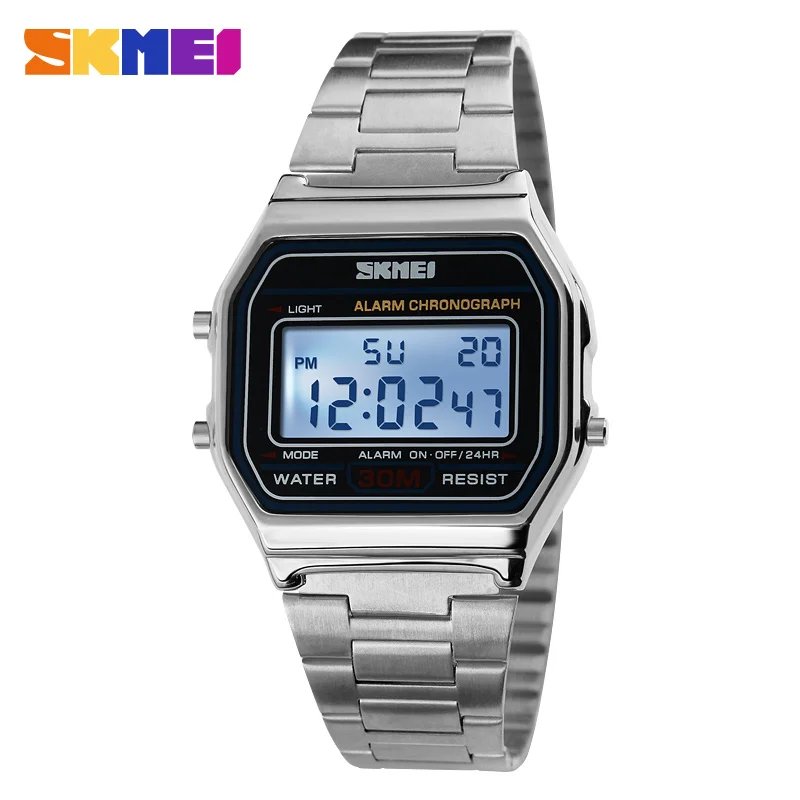 SKMEI Luxury Brand LED Digital Sport Watch Fashion Casual Gold Wrist Watch Men Stainless Steel Military Waterproof Wristwatches