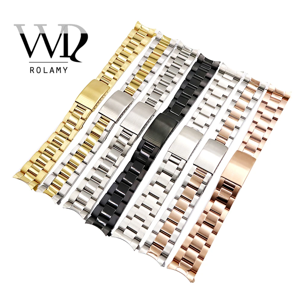 Rolamy 19 20mm Watch Band Strap Wholesale 316L Stainless Steel Tone Rose Gold Silver Watchband Oyster Bracelet For Dayjust