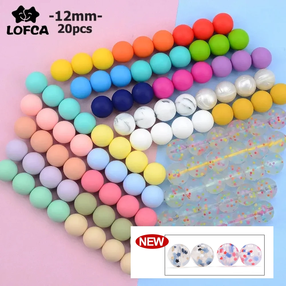 LOFCA 12mm 20pcs/lot Silicone Loose Beads Teething Beads DIY Chewable Colorful Teething For Infant Baby Teether Round