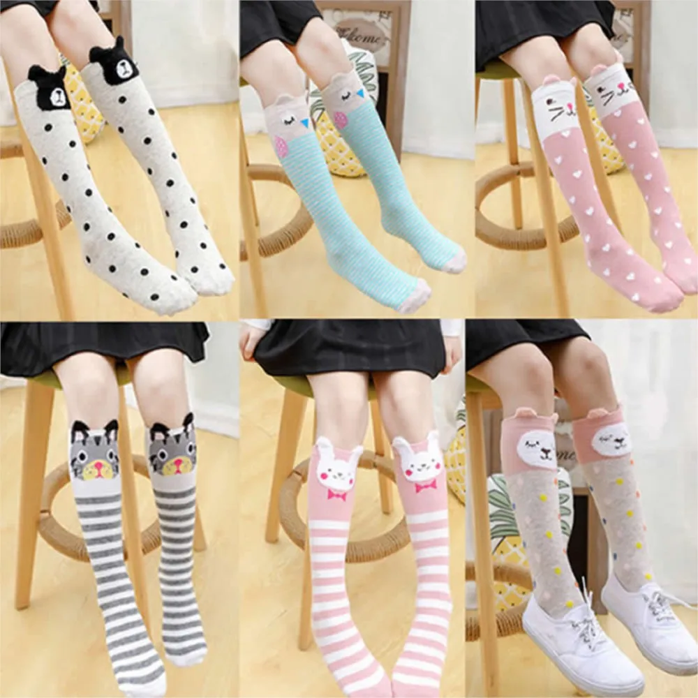 girl socks cartoon owl dog print children heaps socks half cylinder boy knee-high socks kids knee above cotton sock