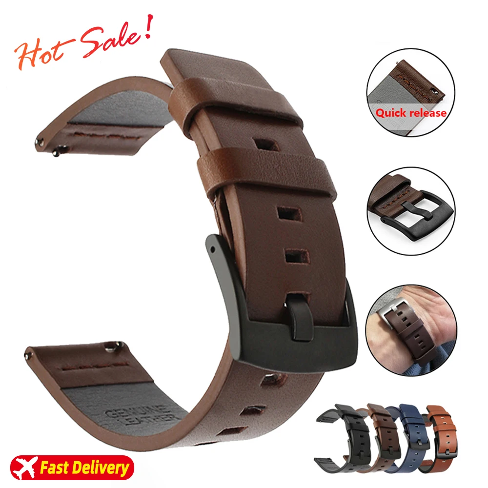 20mm 22mm Watch band Quick release Leather Strap for Samsung Galaxy Watch 3 Active2 40 44mm huawei watch gt 2 WatchBand 18 24mm