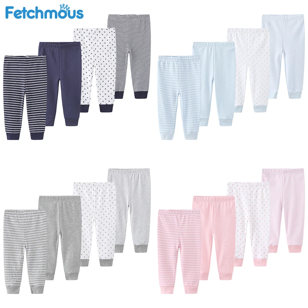 Newborn Baby Girl Boy Pants 4Pcs/sets Striped Baby Long Leggings Cotton Trousers Unisex Pantalones 0-12M roupas de bebe