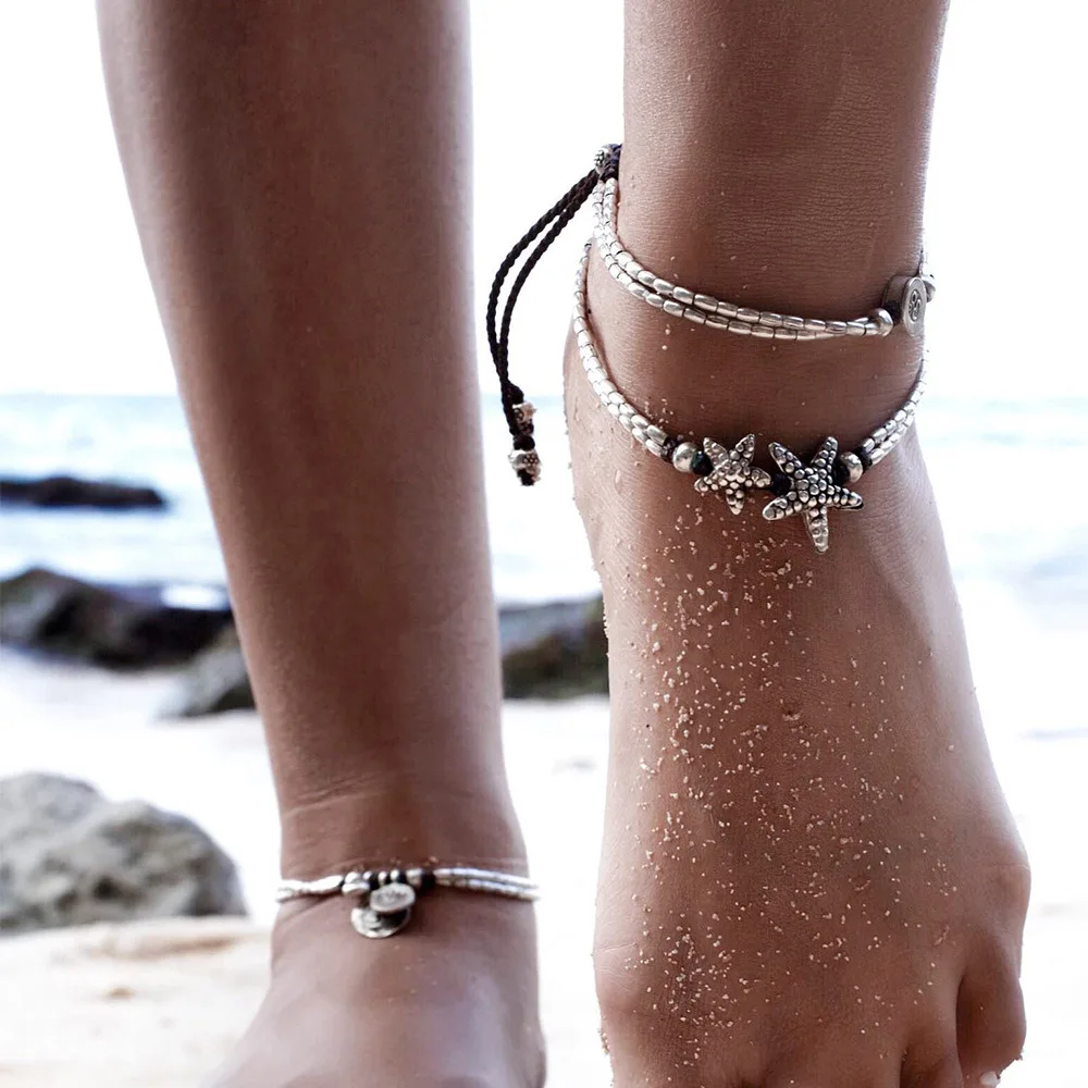 Main Vintage Bracelet Foot Jewelry Handmade Beads Chain Anklets For Women Ankle Leg Charm Rune Starfish Bracelet Fashion Beach Anklet image