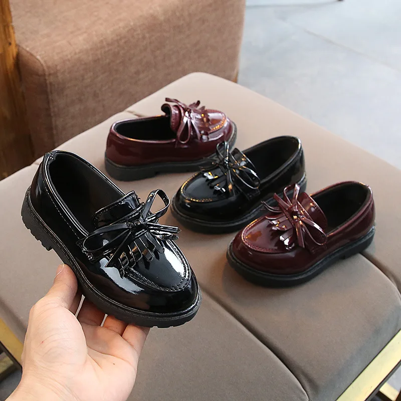 New Girls Black Dress Leather Shoes Children Wedding Patent Leather Kids School Oxford Shoes Flat Fashion Rubber A568