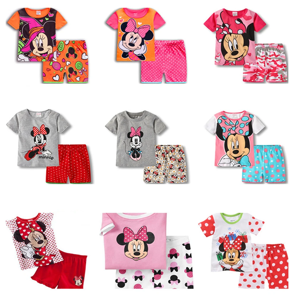 New Children's Cotton Pajamas Minnie Cartoon Princess Minnie Girl Leisure Short sleeve Set Children's Cotton Pajamas Home Suit