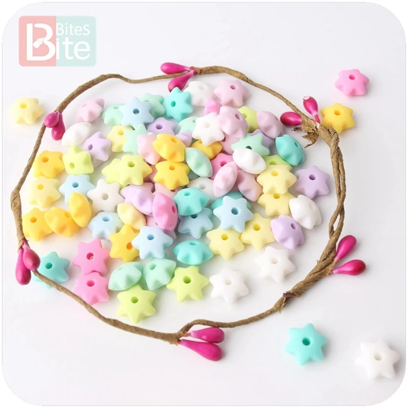 bite bites Silicone Beads Star Shape 20pcs 14mm Food Grade Teether BPA Free Ecofriendly Beads Bracelet DIY Jewelry Baby Teether