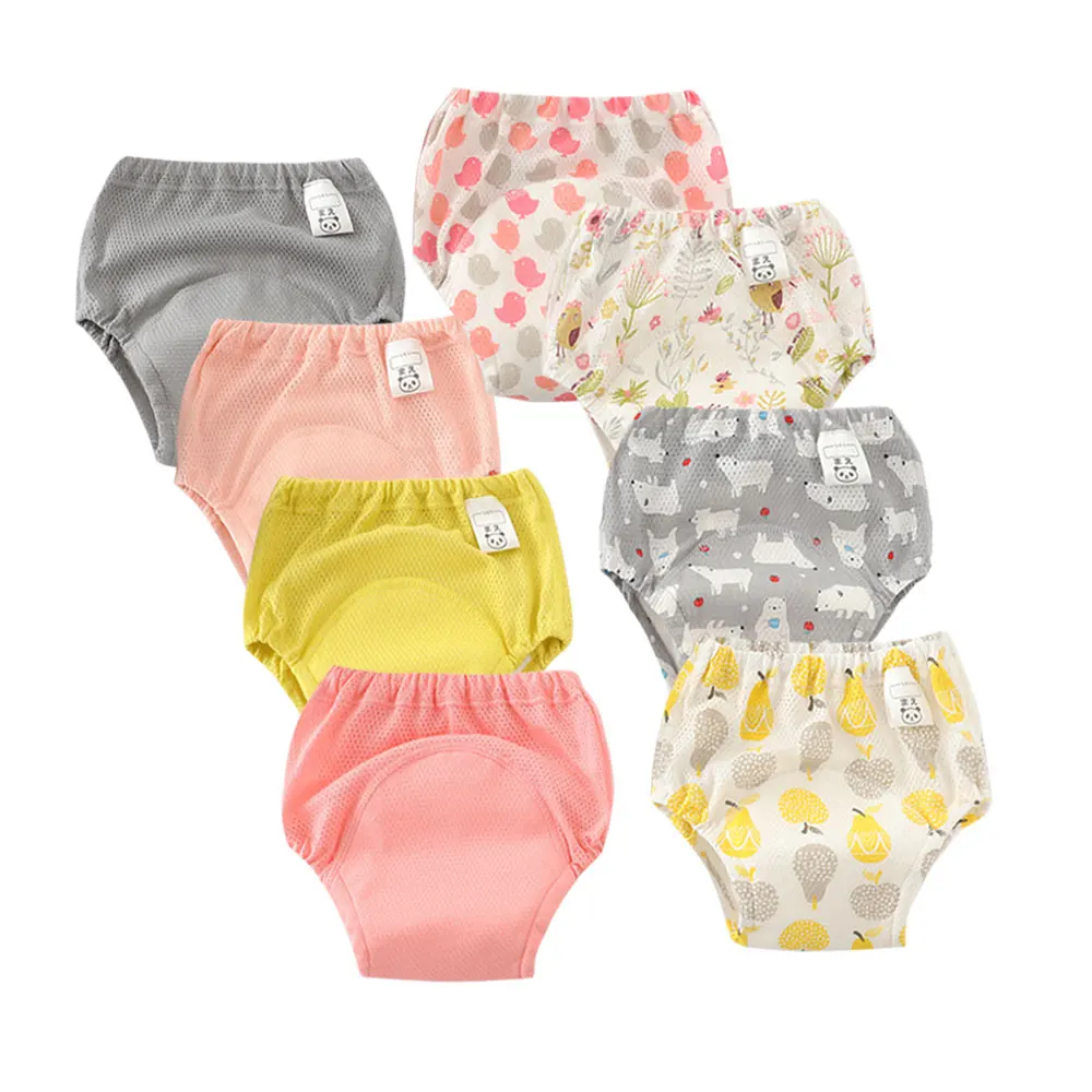 8pcs/lot Washable Baby Potty Training Pants Reusable Toilet Trainer Panty Reusable Cloth Diaper Nappy Changing Underwear Briefs