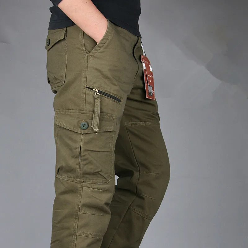 Men's Cargo Pants Tactical Multi-Pocket Overalls Male Sweatpants Combat Cotton Loose Long Trousers Army Work Straight Pants