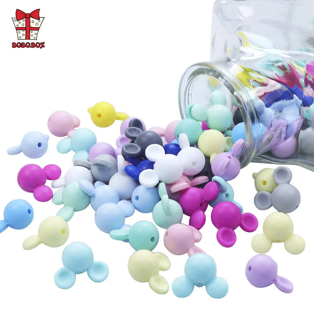 BOBO.BOX 10pcs Mickey Silicone Beads Food Grade Baby Teether Toy Soft Chew Teething BPA Free DIY Charm Necklace Silicone Perle