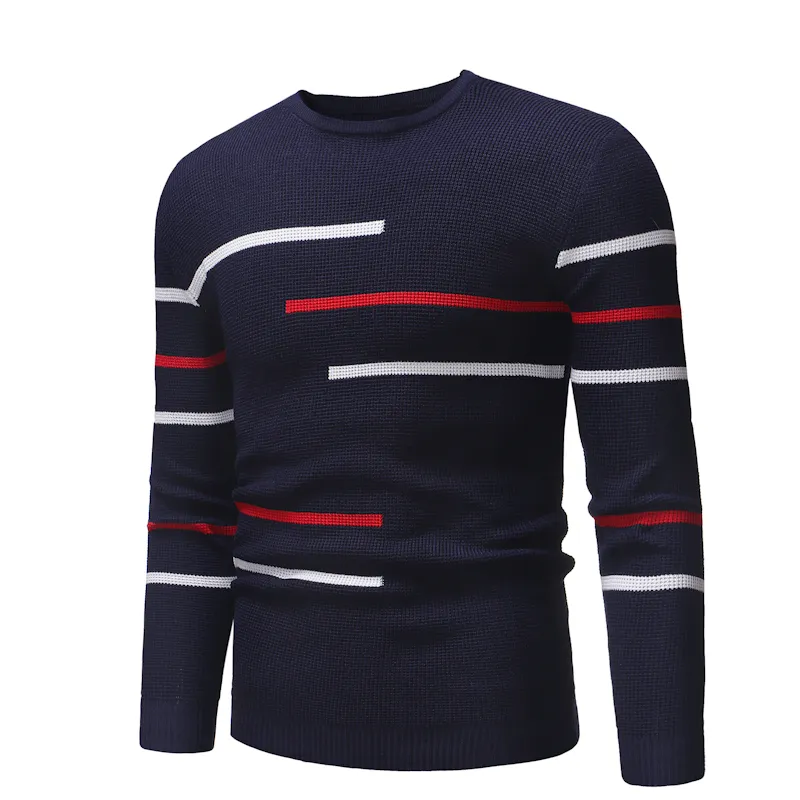 Men's autumn casual round-neck striped pullover for men, designed for teenagers, oversized casual knit men's sweater