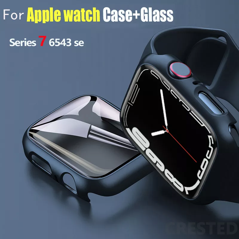 Glass+Cover For Apple Watch case 44mm 40mm 45mm 41mm 42mm 38mm iWatch 8 3 7 SE Screen Protector Apple watch series 9 Accessories