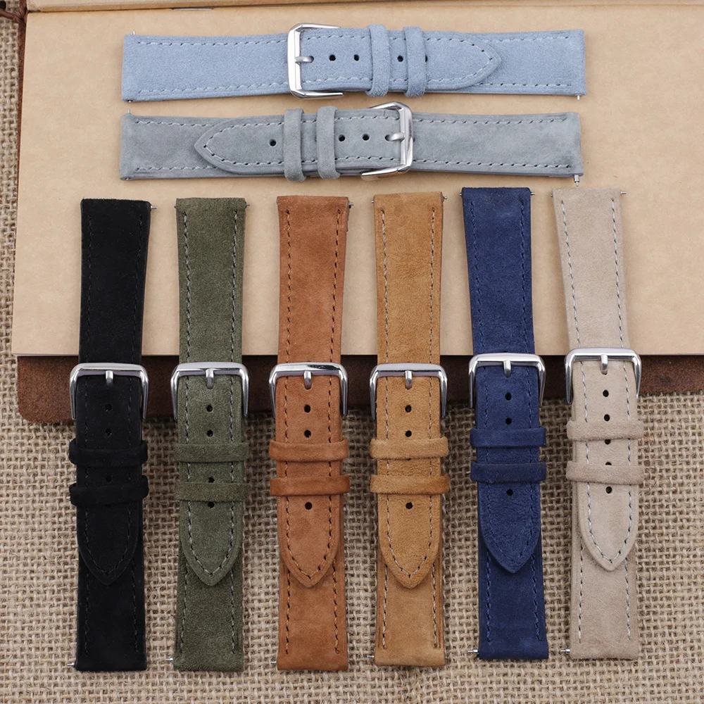 Soft Suede Leather Watch Band 18mm 19mm 20mm 22mm 24mm Blue Brown Watch Straps Stainless Steel Buckle Watch Accessories