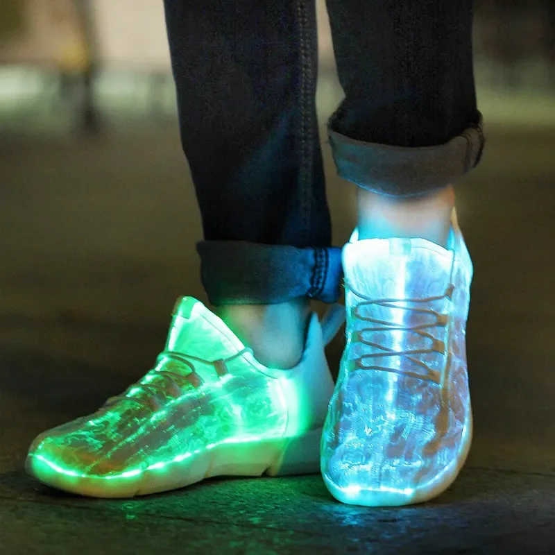 Spring Boy Luminous Glowing Sneakers Men Women Girl Kids LED Light Shoes Children Flashing Adults USB Recharge Fiber Optic Shoes