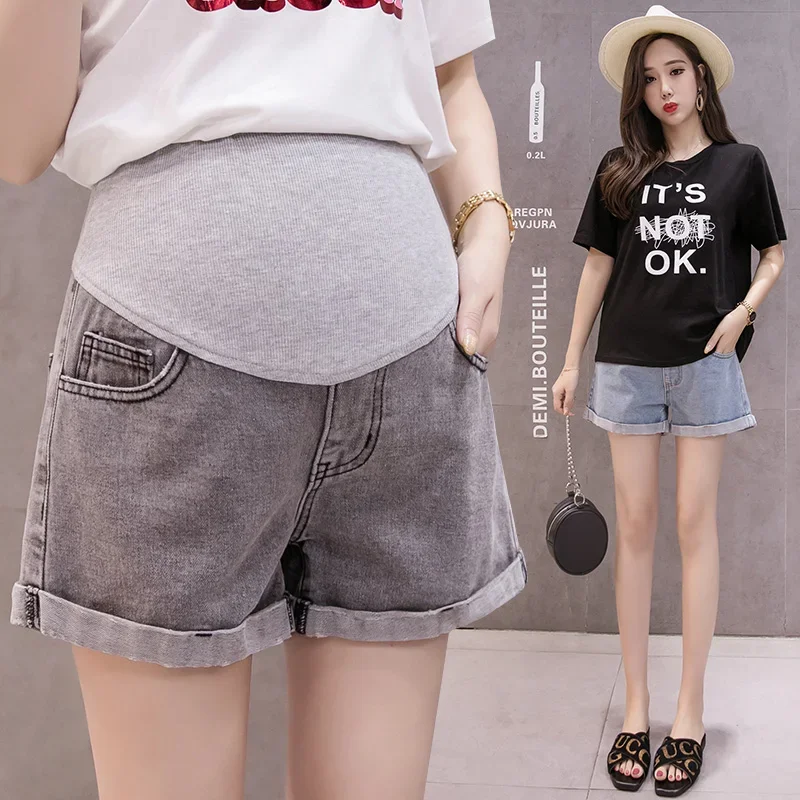 Summer Fashion Shorts Pregnant Women Denim  Curling Holes  Pants Stretch Belly   Clothes Maternity