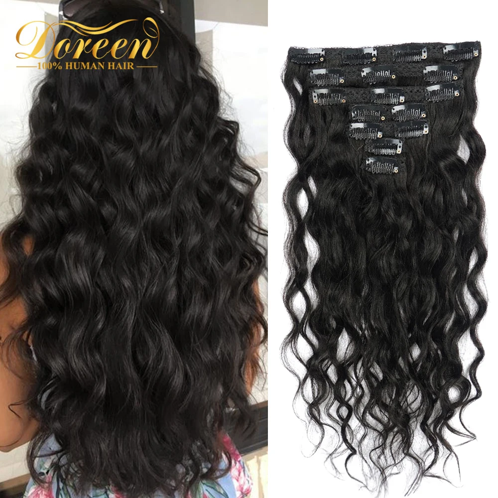 Doreen 120G 140G Real Natural Curly Human Hair Clip in Extensions Machine Remy Brazilian Hair Wavy Hairstyle 7 pcs /set Clip ins