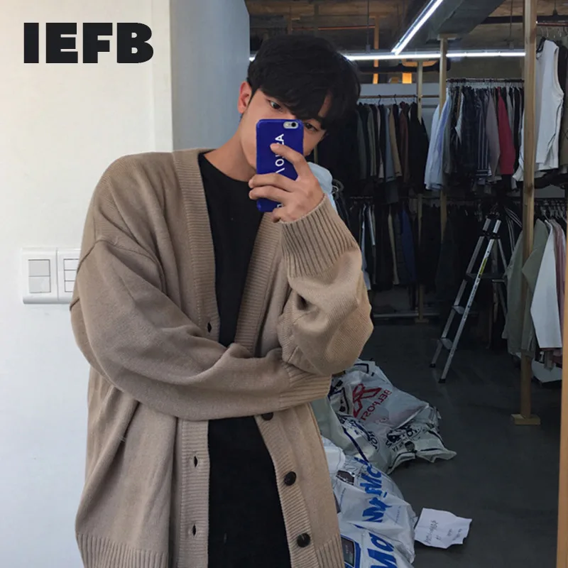 IEFB / Men's Wear Knitted Sweater Loose V-neck Single-breasted Solid Color Knitted Cardigan Coat 2023   Autumn New 9Y3266